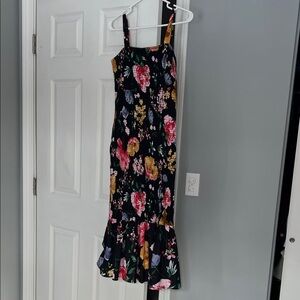 Floral Midi Dress - Black with Multicolor Print